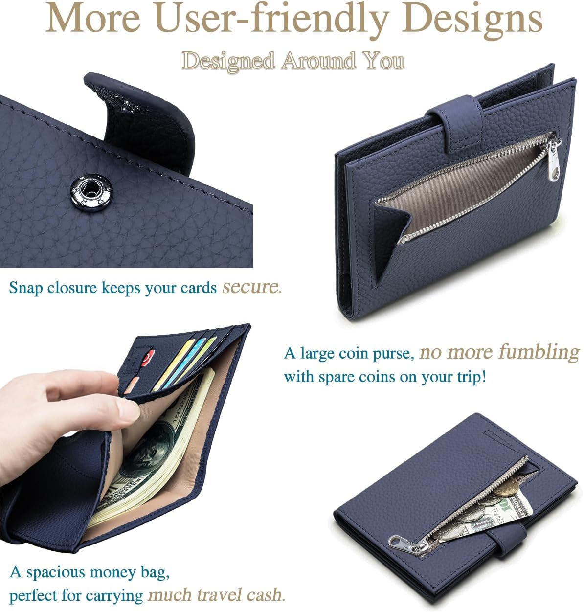 RFID Slim Leather Passport Holder for Travel Women & Men – Travel Wallet with Passport Slot & Card Slots, Zippered Coins Pocket and Cash Holder Christmas Gift Box (Sapphire Blue)