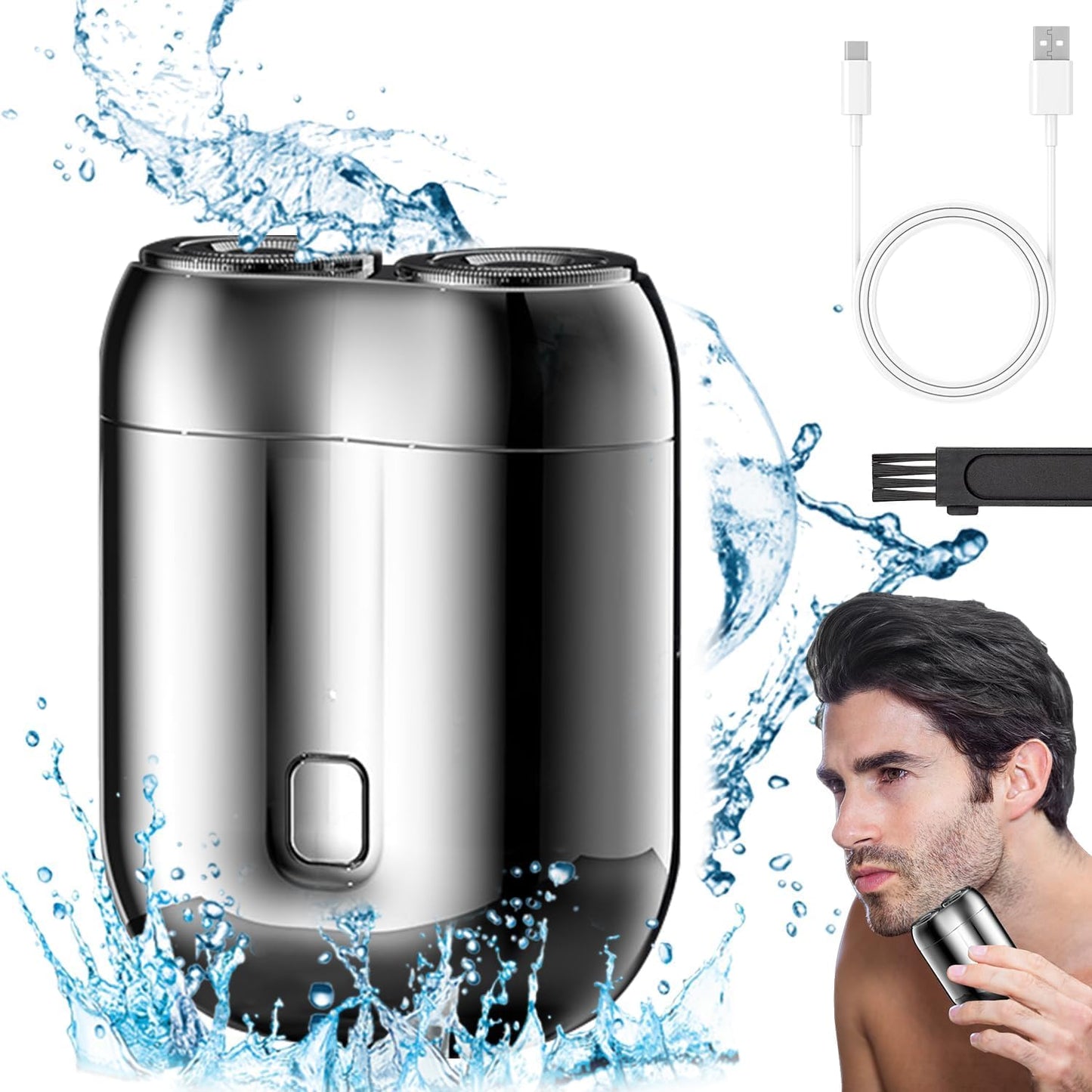 2025 New Model Mini Dual-Head Electric Shaver, Electric Mini Portable Razor, Pocket Size Washable Double Head Razor, Rechargeable Waterproof Compact Electric Shaver for Home, Car, Travel (Silver)