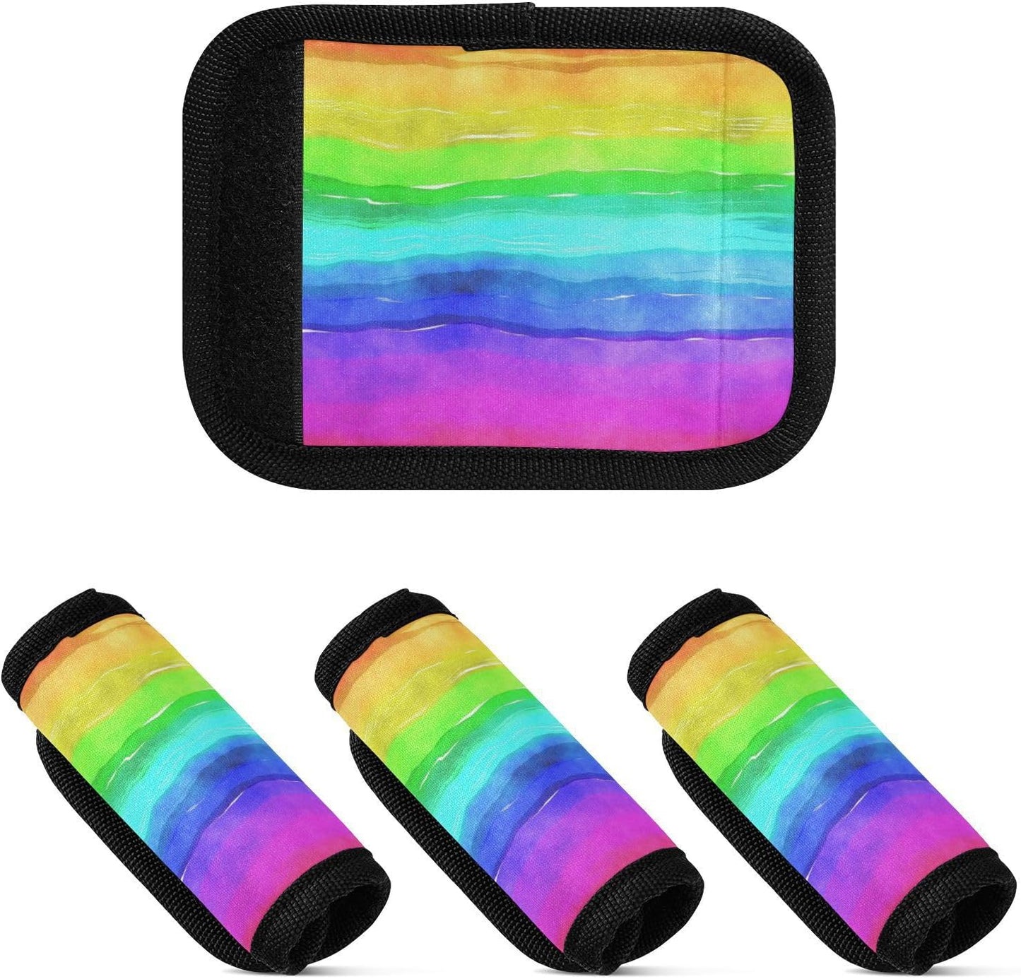 4Pcs Luggage Handle Wrap Suitcase Identifier Handle Covers Tags Soft Travel Bags Luggage Handle Gripper Accessories for Airplane Flying Striped Rainbow