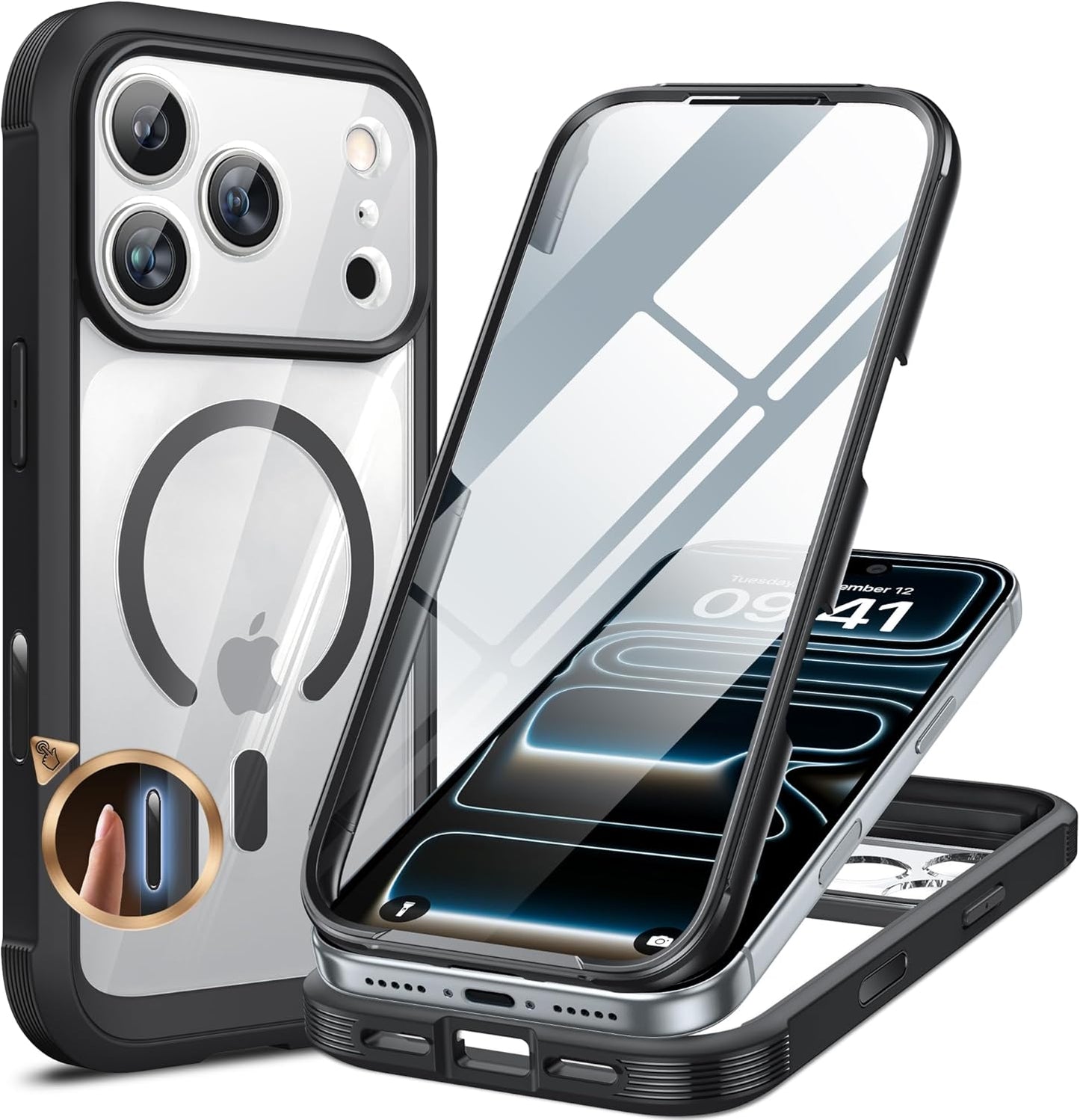 Miracase Magnetic for iPhone 17 Pro Case 6.3" [Compatible with MagSafe] Full-Body Phone Case with Built-in Glass Screen Protector & Camera Control,Drop Proof iPhone 17 Pro Cover, Black