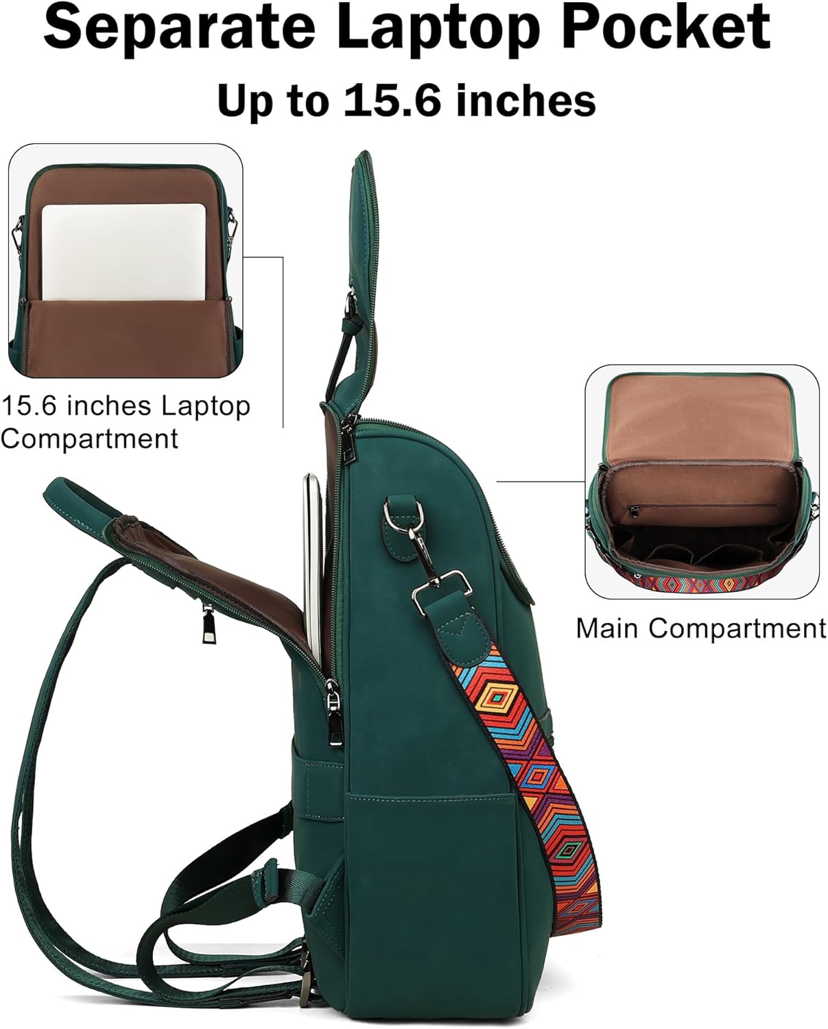 FADEON Laptop Backpack for Women Leather Travel Backpack with Laptop Compartment, Designer Ladies