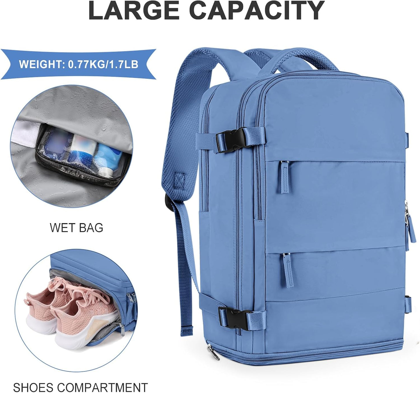 coowoz Travel Backpack for Women Men,Carry On Backpack,Hiking Backpacks Outdoor Sports Rucksack Casual Daypack Travel Essentials Sky Blue