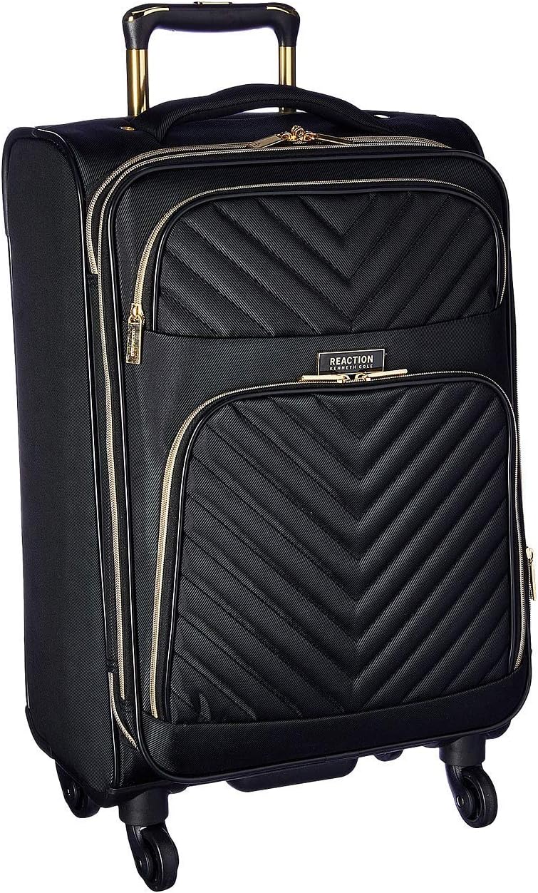 Kenneth Cole REACTION Chelsea 2-Piece Bundle - 20" Chevron Expandable 8-Wheel Carry-On Suitcase & Matching 15" Laptop Backpack, Black