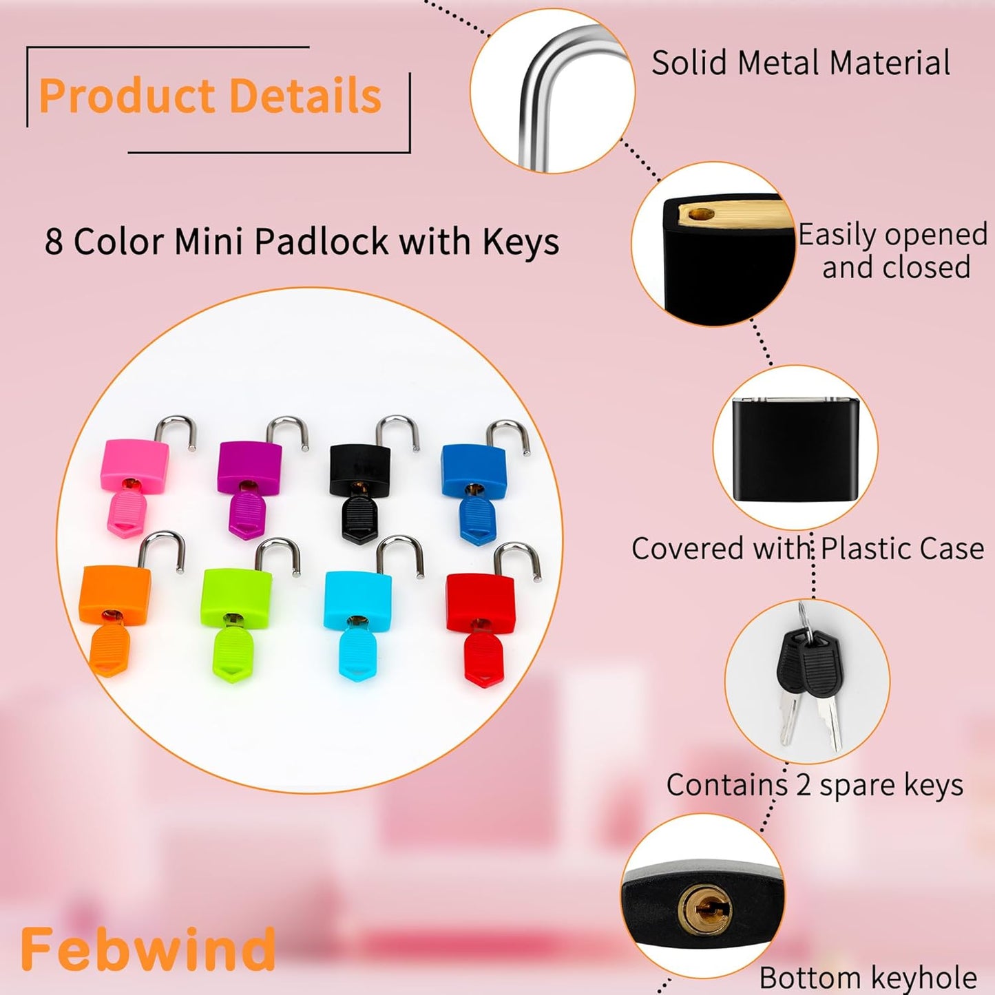 8 Pcs Suitcase Locks with Copper Keys Protect Your Belongings with Febwind's Set of 8 Mini Padlocks Multicolor Durable Locks for Suitcases Backpacks Boxes Cabinet and Laptop Bags