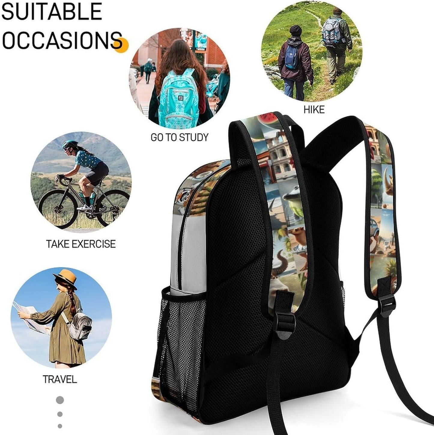  3PCS Italian Brainrot Casual Large Daypack Backpack,17in Shoulder Waterproof Lightweight Daypack Gifts (Color 1)