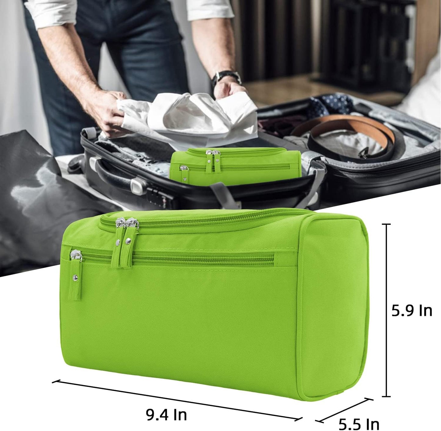 Buruis Travel Toiletry Bag for Men and Women, Hanging Cosmetics Makeup Bags, Water-resistant Dopp Kit Shaving Bags, Small Toiletry Bag for Travel Essentials (Green)