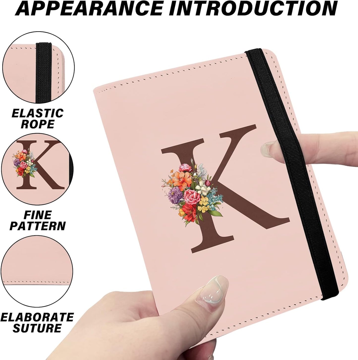 Cute Passport Holder and Holder Combo Passport Cover with Compatible Wallet Credit Card Protector RFID Blocking Women Men (Pink Initial Monogram-K)