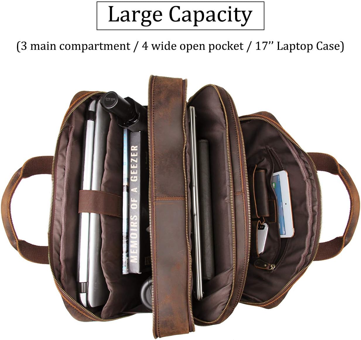 Augus Business Travel Briefcase Genuine Leather Duffel Bags for Men Laptop Bag fits 15.6 inches