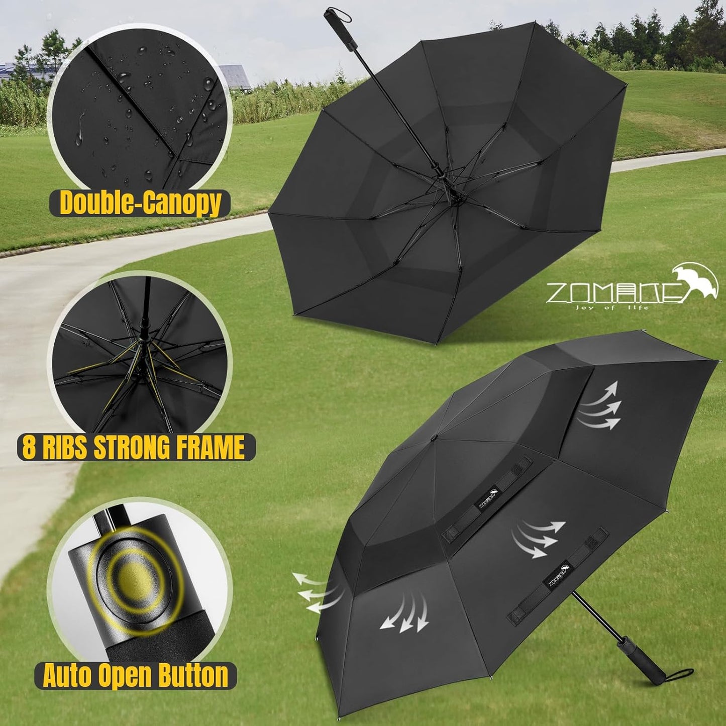 ZOMAKE Compact Golf Umbrella 42/54/62 Inch,Large Golf Umbrellas Windproof Automatic Open Portable Collapsible Travel Umbrella for Men Women