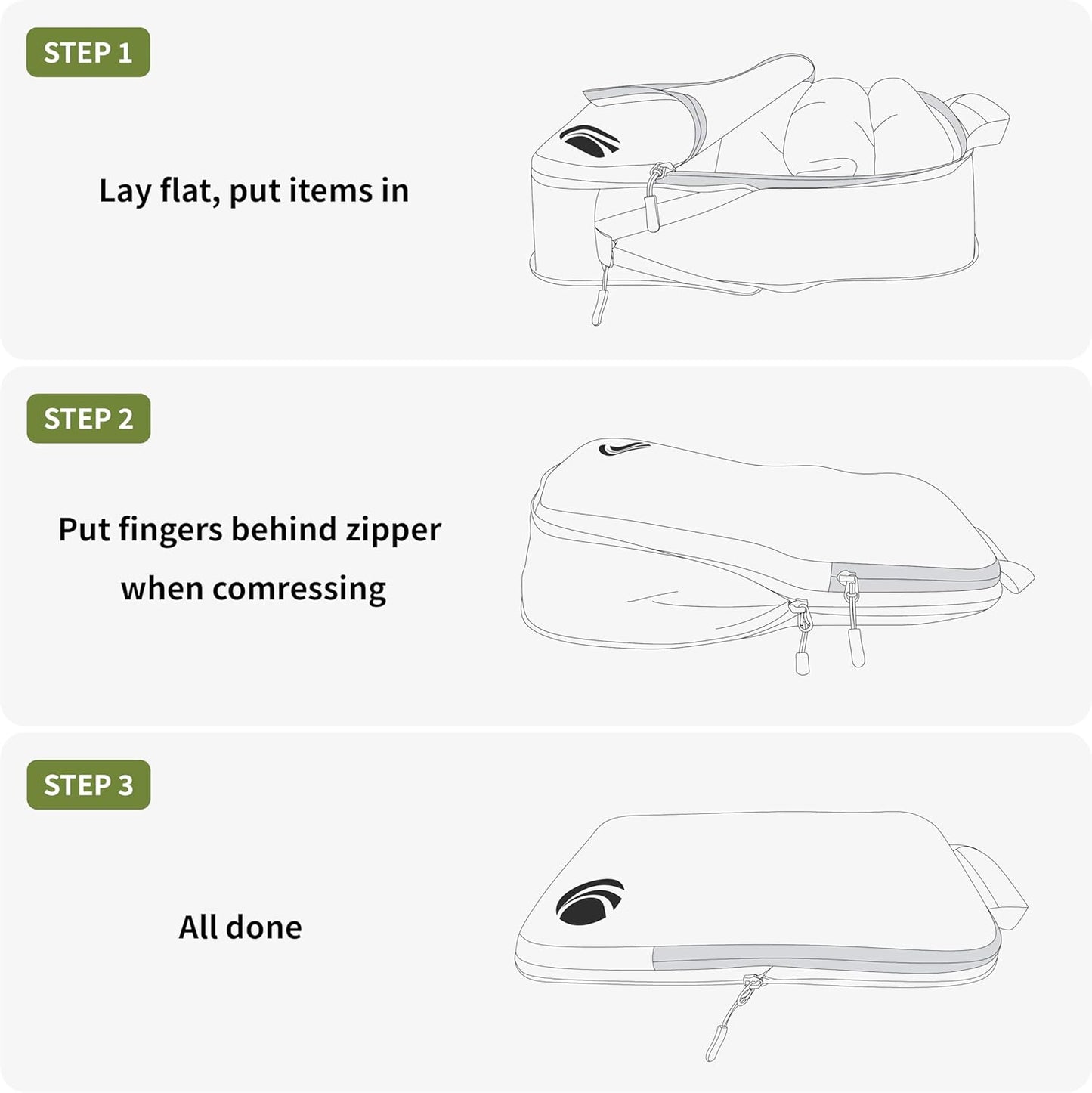 Cipway Compression Packing Cubes Set, Ultralight Expandable Travel Packing Organizers for Carry on Luggage (Green 3pcs)