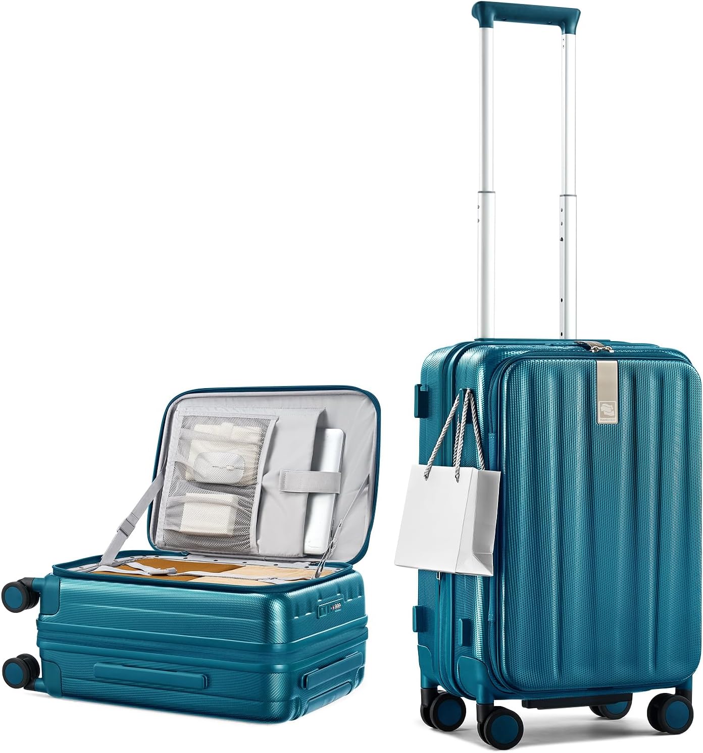 Hanke 20 Inch Expandable Carry On Luggage Airline Approved Top Opening Hard Shell Suitcases with Wheels Lightweight Travel Luggage Carry On Suitcase for Woman Men-Caribbean Blue