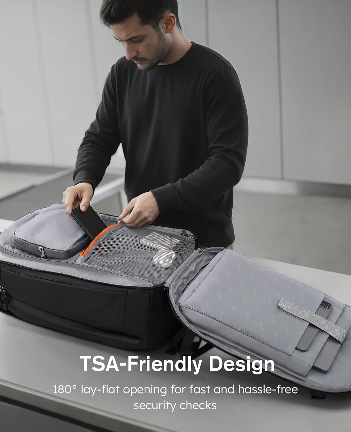 Tolaccea Travel Laptop Backpack, TSA Friendly Flight Approved Carry-on Business Rucksack Work Backpack with Extra Toiletry Bag, Dual Storage for 17.3" Laptop and 12.9" Tablet, 40-45L Expandable