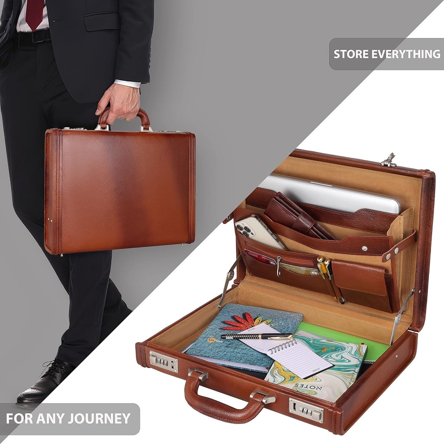 Full Grain Leather Briefcase Attache Case For Unisex Size L17xW3xH12 Inches Briefcase Bag