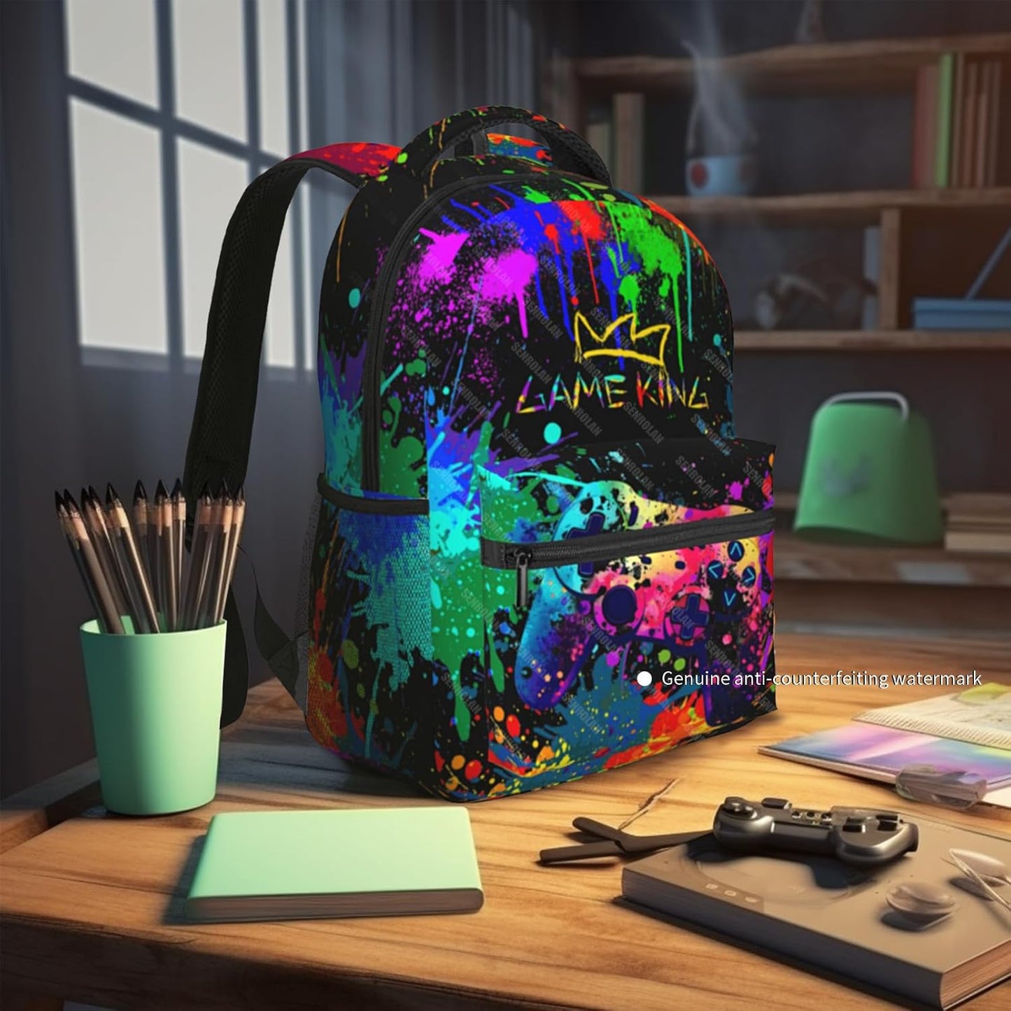 Graffiti Gamepad School Backpack For Boys Games Gaming Travel Boy Backpack For Kids Children Water Resistant Bags Bookbag Travel Hiking Camping Daypack back pack for Adults Teens Boys