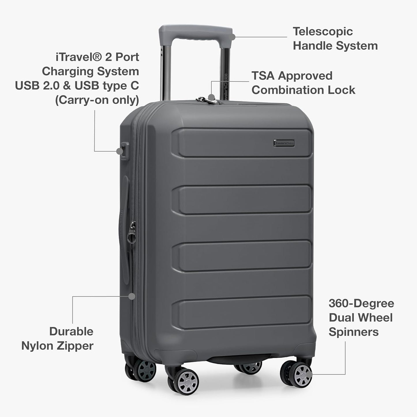 Traveler's Choice Pagosa Indestructible Hardshell Expandable Spinner Luggage, Gray, 26-Inch Medium
