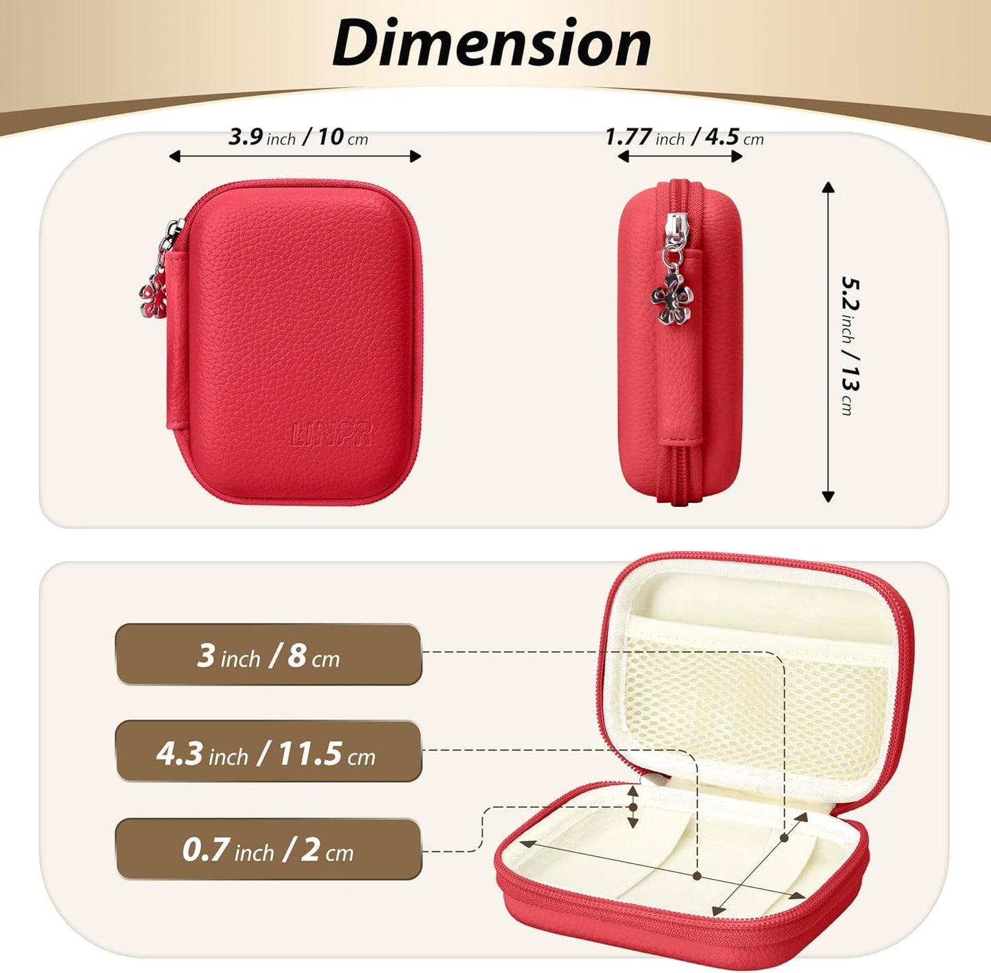 Digital Camera Case for CAMKORY, KODAK PIXPRO FZ45/FZ55, Canon IXUS 285 HS, Lecran, Small Travel Compact Camera Holder with Mesh Pocket for Accessories SD Card (Tomato Red)