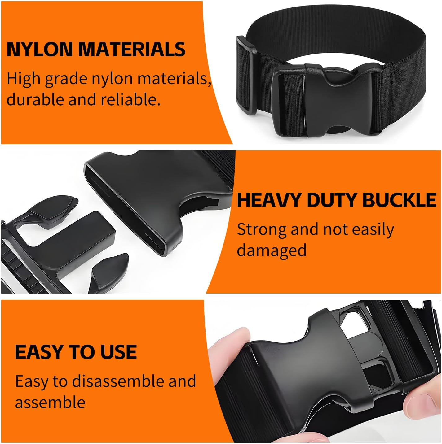 Luggage Straps for Suitcases TSA Approved, Straps with Buckles, Adjustable Luggage Connector Straps for Suitcases - Connect 3 Luggages, Fanny Pack Extender Strap (2pcs Black)