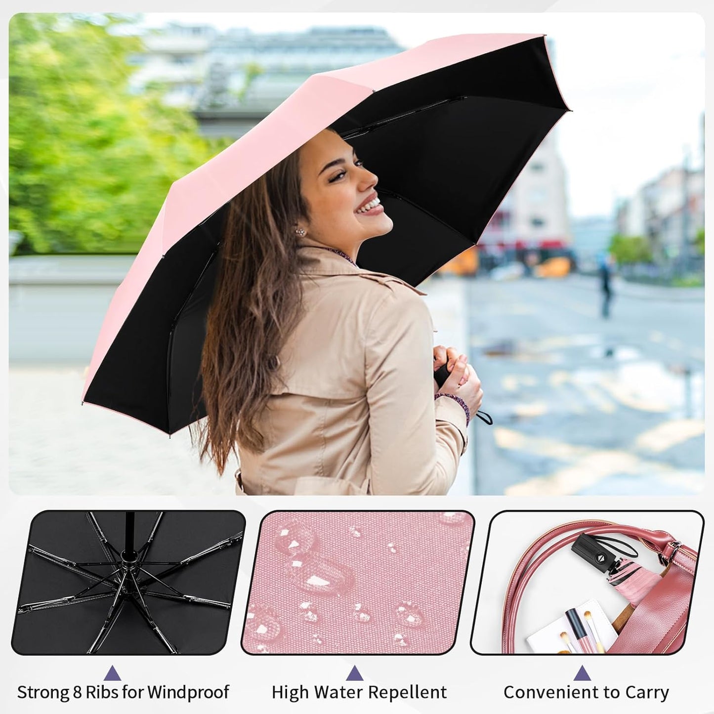 Yoobure Windproof Travel Umbrella - Automatic Umbrellas for Rain, Compact Folding Umbrella with UV Protection, Lightweight Portable Design for Backpack/Walking/Car, Sun & Storm Ready