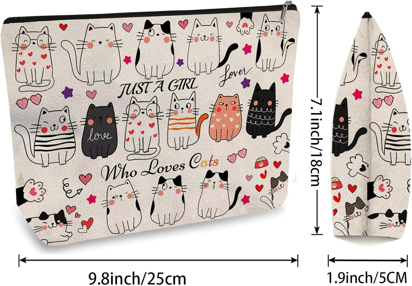 DOOX Cat Makeup Bags with Lining, Funny Cosmetic Bags Pencil Pouch - Double-Sided Print - Cute Cat Birthday & Christmas Gifts for Daughter, Sister, Women