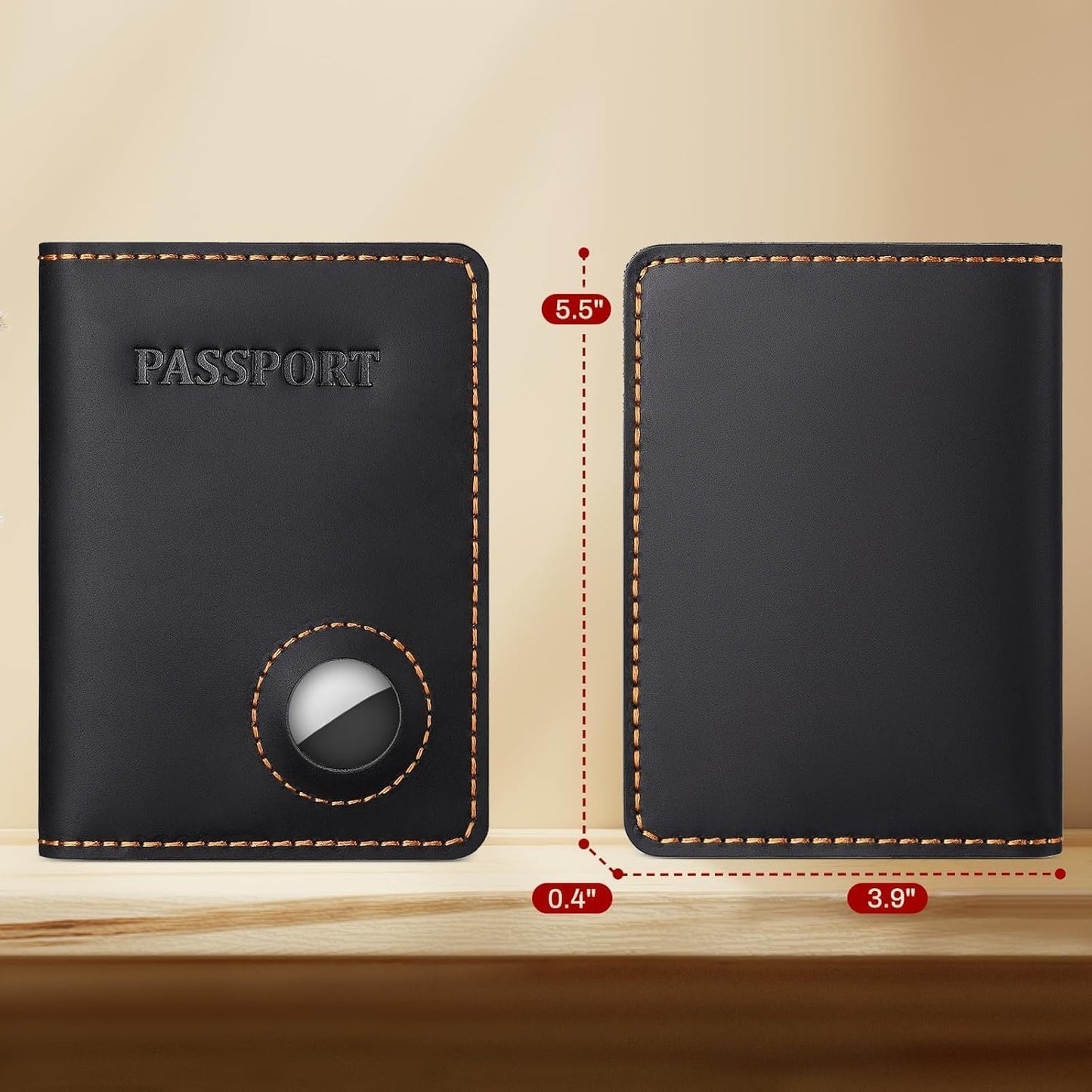 Real Leather Wallet Passport Vaccine Holder Combo Travel Organizer (Black)