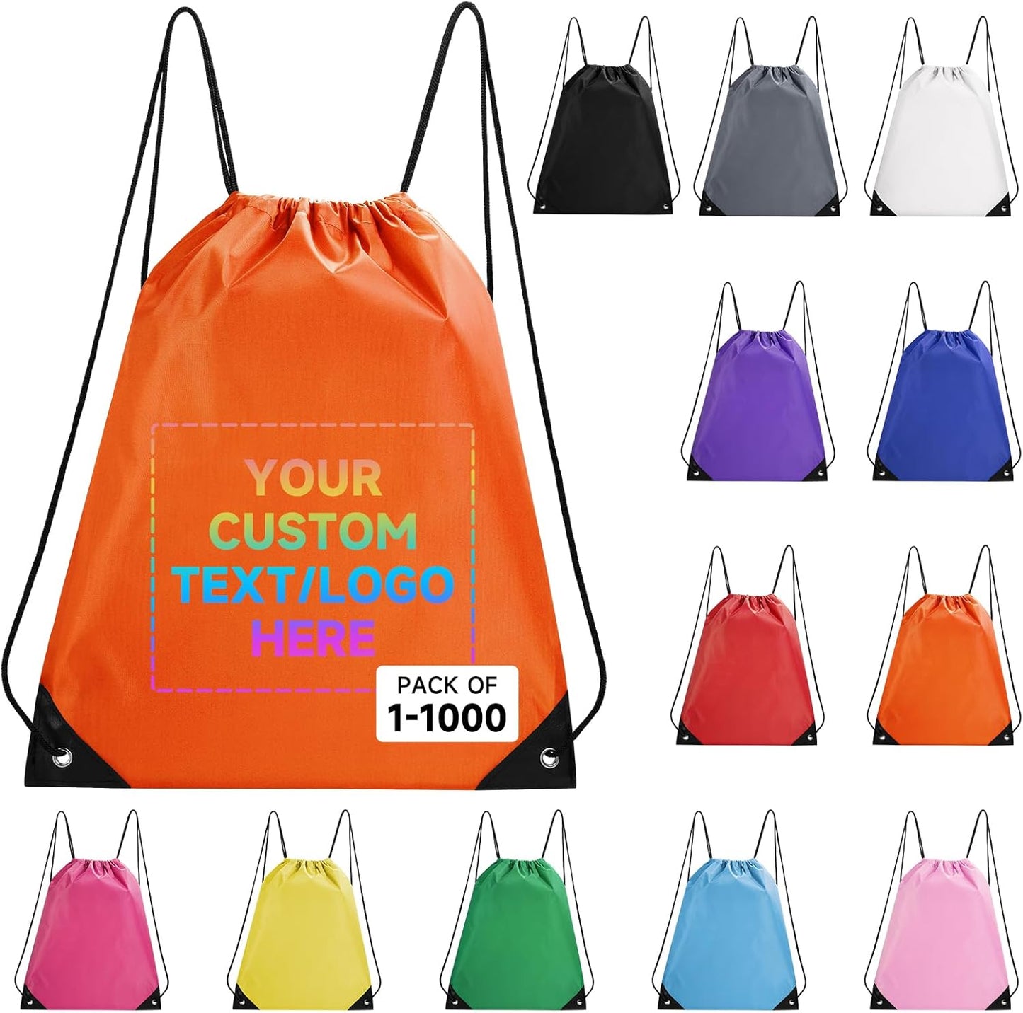 Custom Drawstring Bags With Logo, 1 Pack Personalized Text Drawstring Backpack Bulk Great for Travelling, Gym and for Everyday Use (Orange)