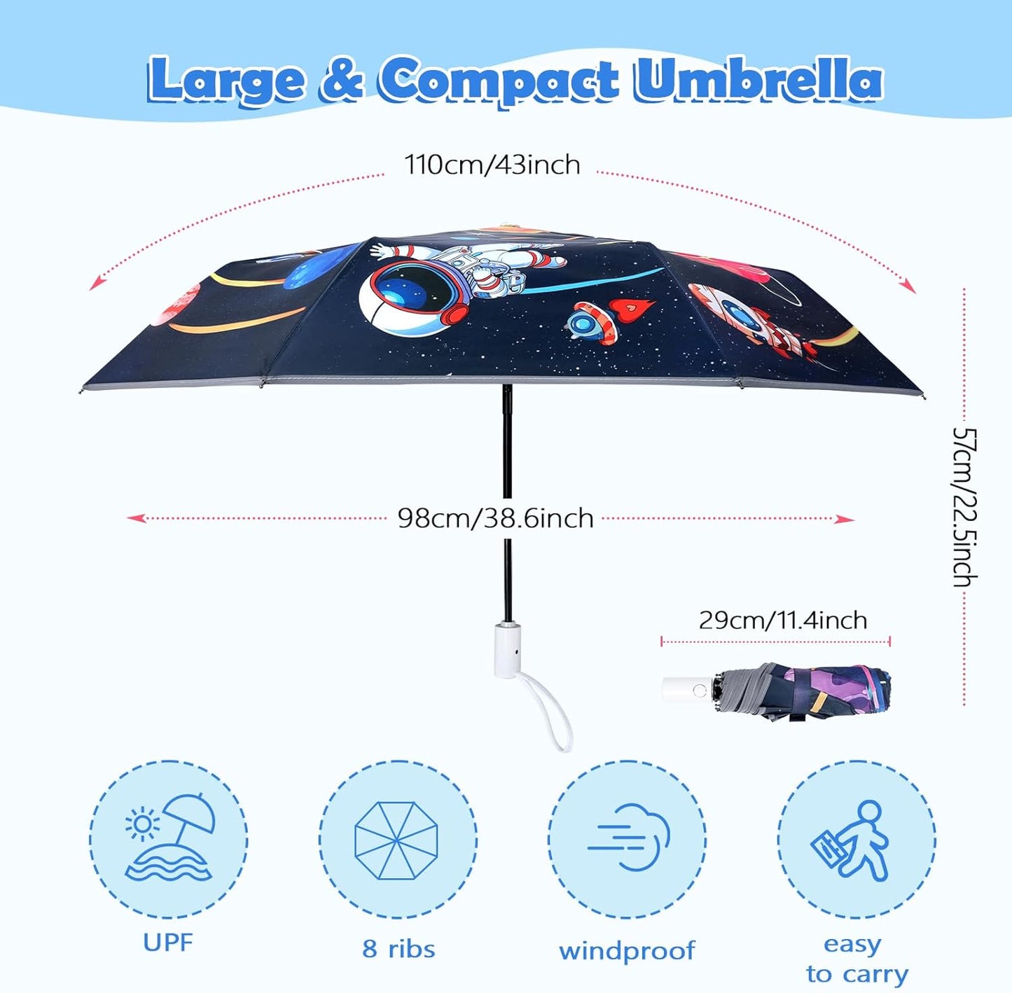 Kids Folding Umbrella Toddler Umbrella with UV Protection Portable Auto Open/Close Anti-rebound Safe Design Windproof, Compact, Lightweight Cute Umbrella for Girls & Boy