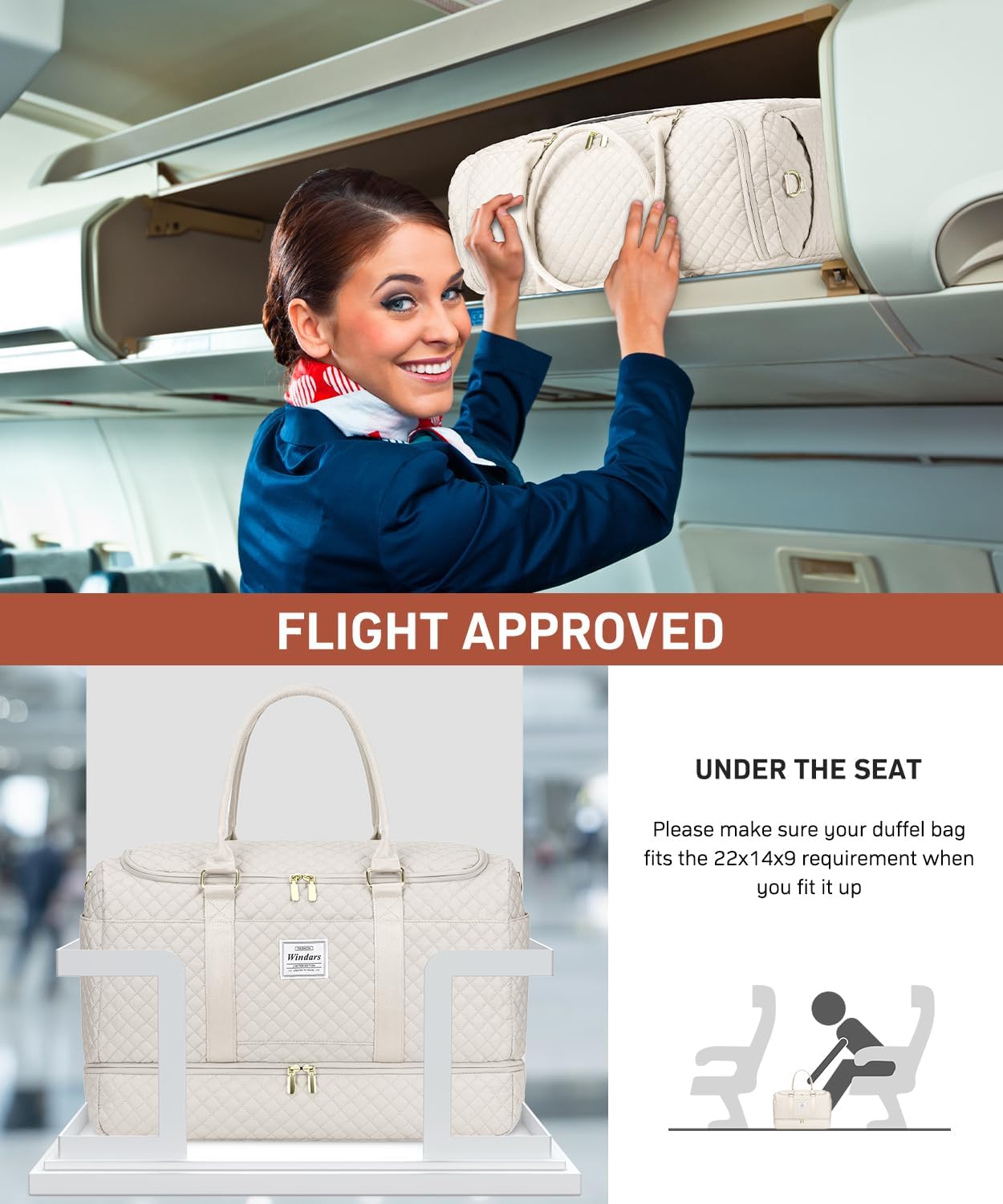 Travel Duffle Bag, Weekender Bags for Women with Shoe Compartment, Overnight Bag with Toiletry Bag, Carry On Duffel Bags For Airplanes, Yoga Gym Duffel Bag, Beige