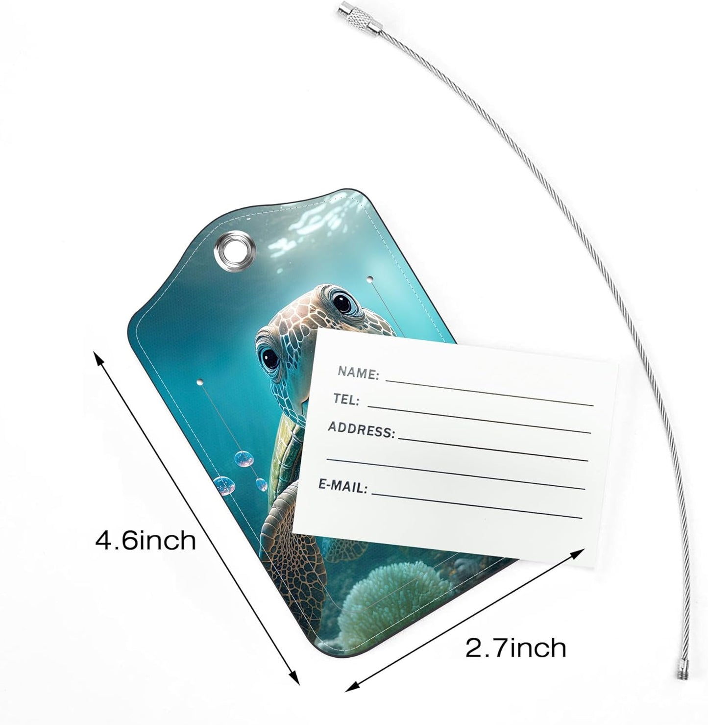 2 Pack Luggage Tags,Green Turtle PU Leather Idea Baggage Tag with ID Labels Privacy Cover Metal Ring Men and Women Travel Bag Labels
