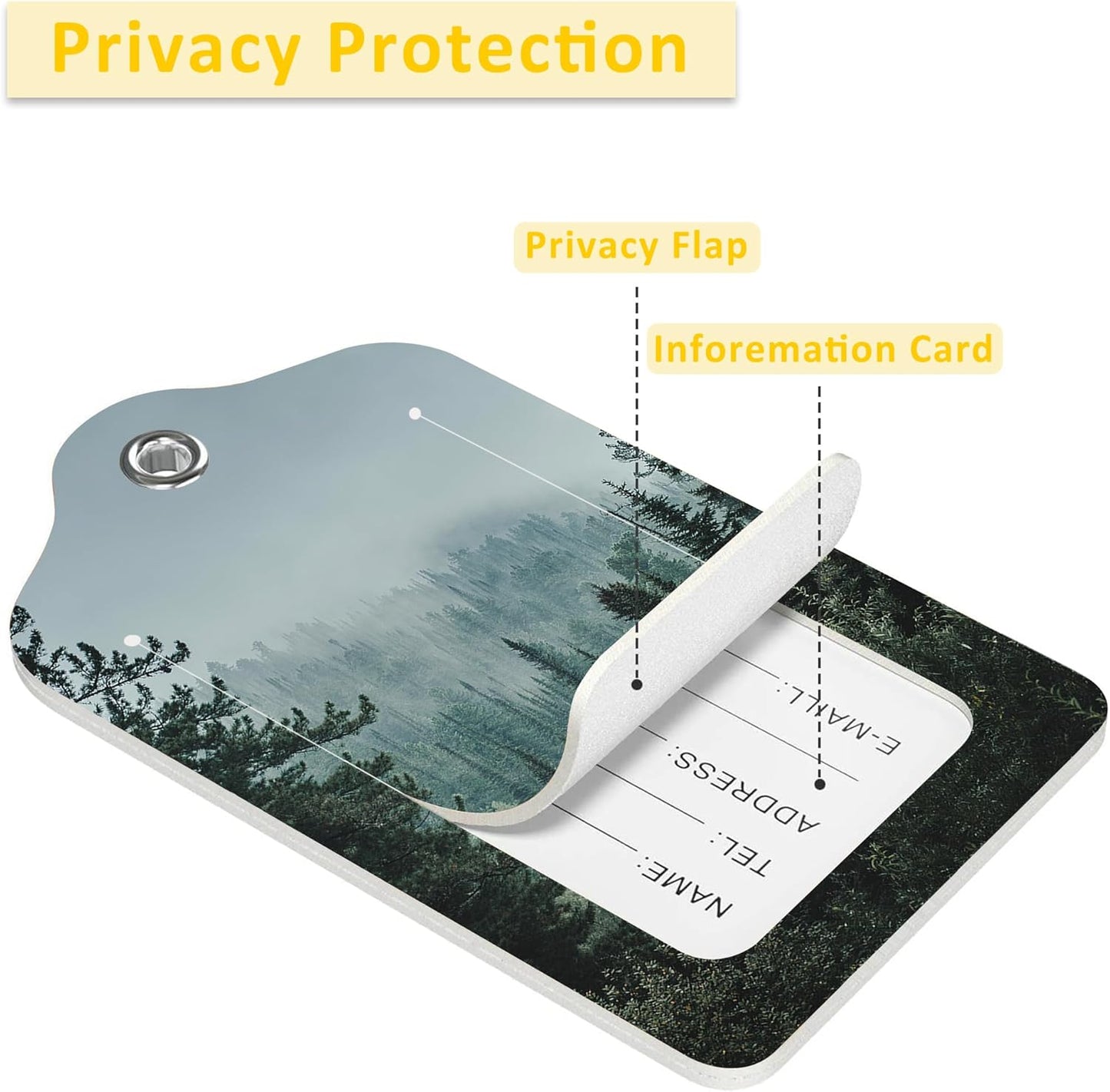 2 Pack Luggage Tags for Suitcases,Misty Valley and Dark Forest Luggage Tag,PU Leather Id Label Luggage Tags with Stainless Steel Loop and Privacy Cover for Women Men Teens Travel