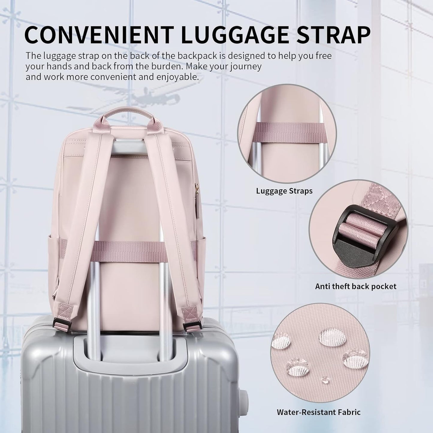 GOLF SUPAGS Laptop Backpack with Separate Laptop Compartment Water Resistant Computer Backpacks Fits 15 Inch Notebook Travel Work Bags for Women (Pink)