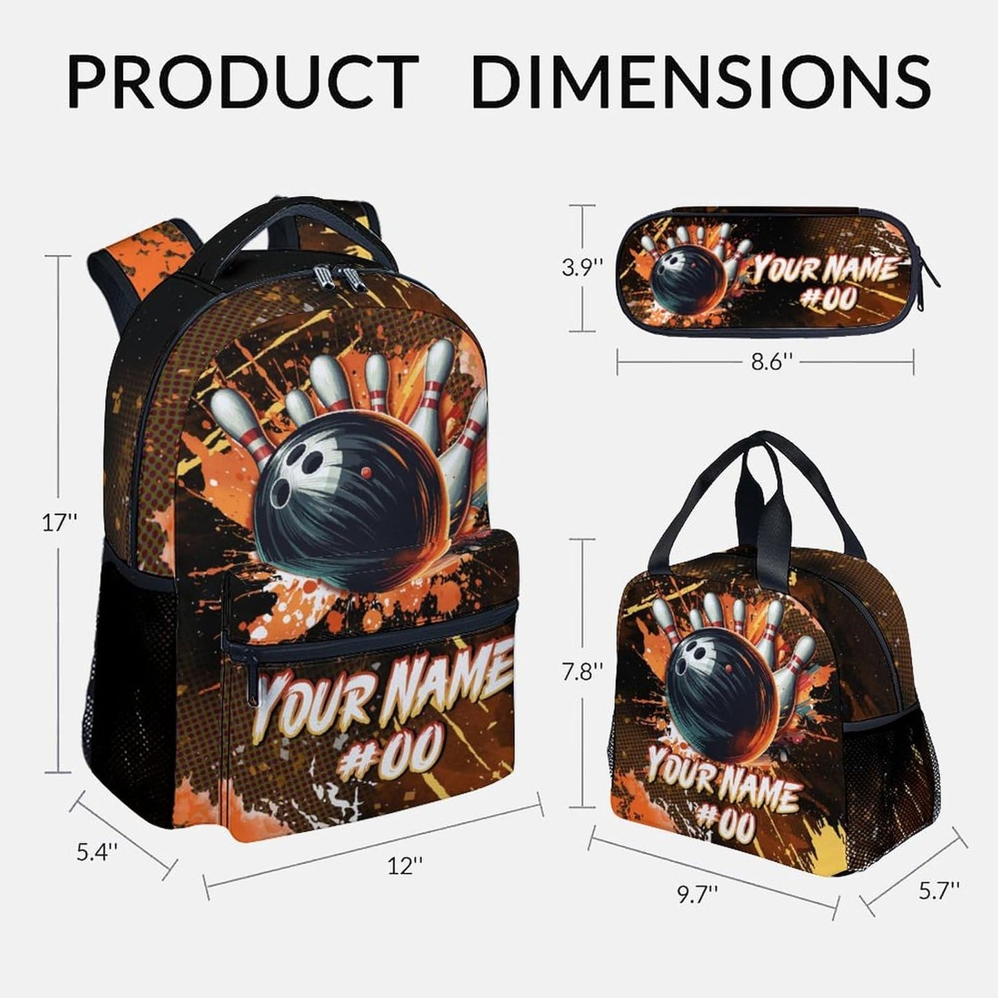 COZYAURA Kids Backpack Boys - Personalized Bowling Backpacks Set for School - Sports Bookbag with Lunch Bag & Pencil Case - Bowling Ball Book Bags for Elementary Middle School