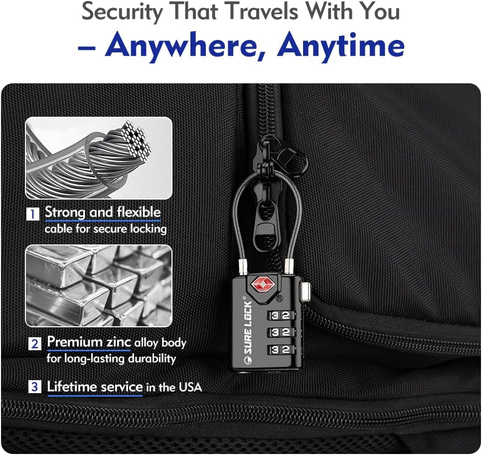 SURE LOCK TSA Compatible Travel Luggage Locks, Inspection Indicator, Easy Read Dials - 2 pack
