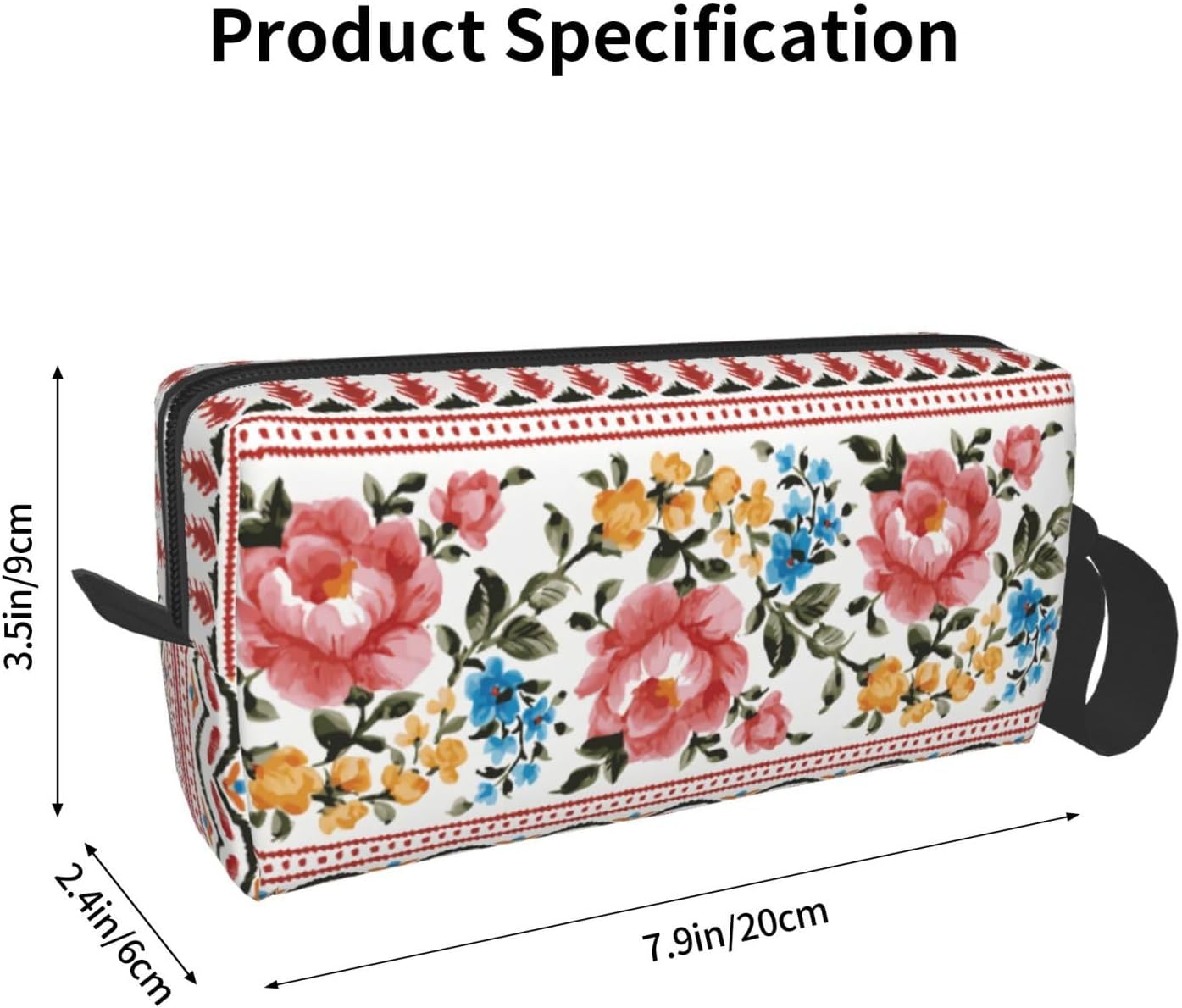Vintage Floral Boho Makeup Bag Small Compact & Durable Travel Cosmetic Bag Wristlet Organizer Oxford Fabric Impact-Resistant Multi-Purpose Storage Perfect for Travel, Gym, Daily Use