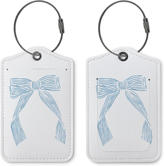 Coquette Luggage Tags for Suitcases,Bow Preppy Luggage Tag,Bule Trendy 2 Pack Luggage Tags for Travel,Teen Girls Gifts Suitcase Tags
