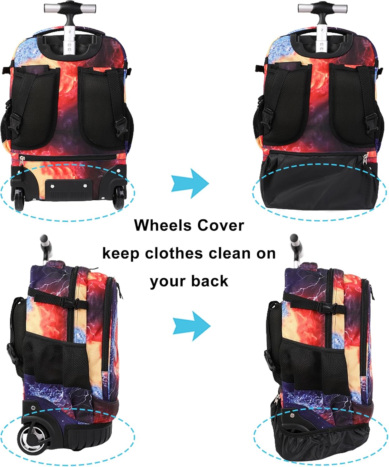 Tilami Rolling Backpack 19 inch with Lunchbox Wheeled Laptop Backpack,Rugby Black