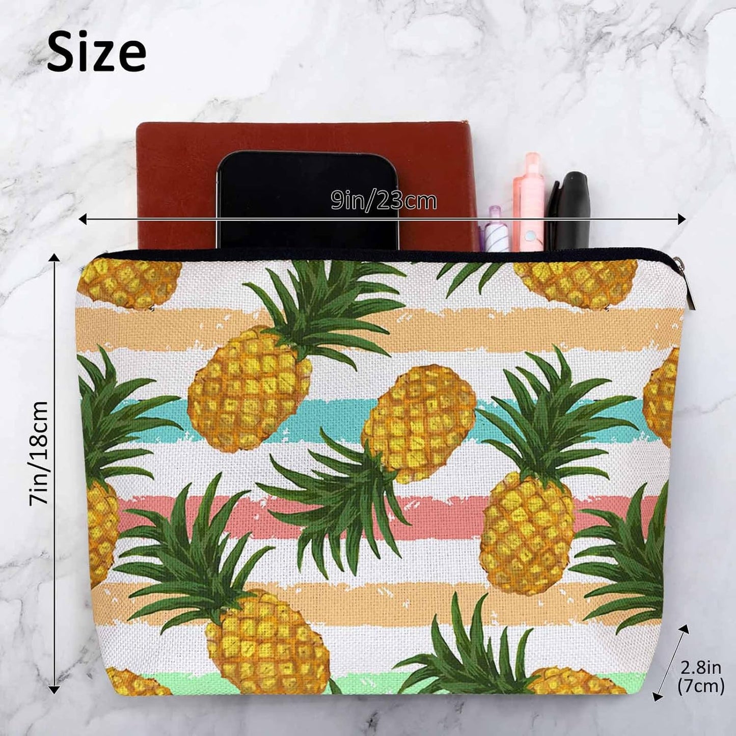 Pineapple Makeup Bags Makeup Organizer, Tropical Pineapple Yellow Flax Toiletry Bags Travel Cosmetic Bag Makeup Purse Pouch Skincare Bag Wallet Bags For Women Female Mom Daughter