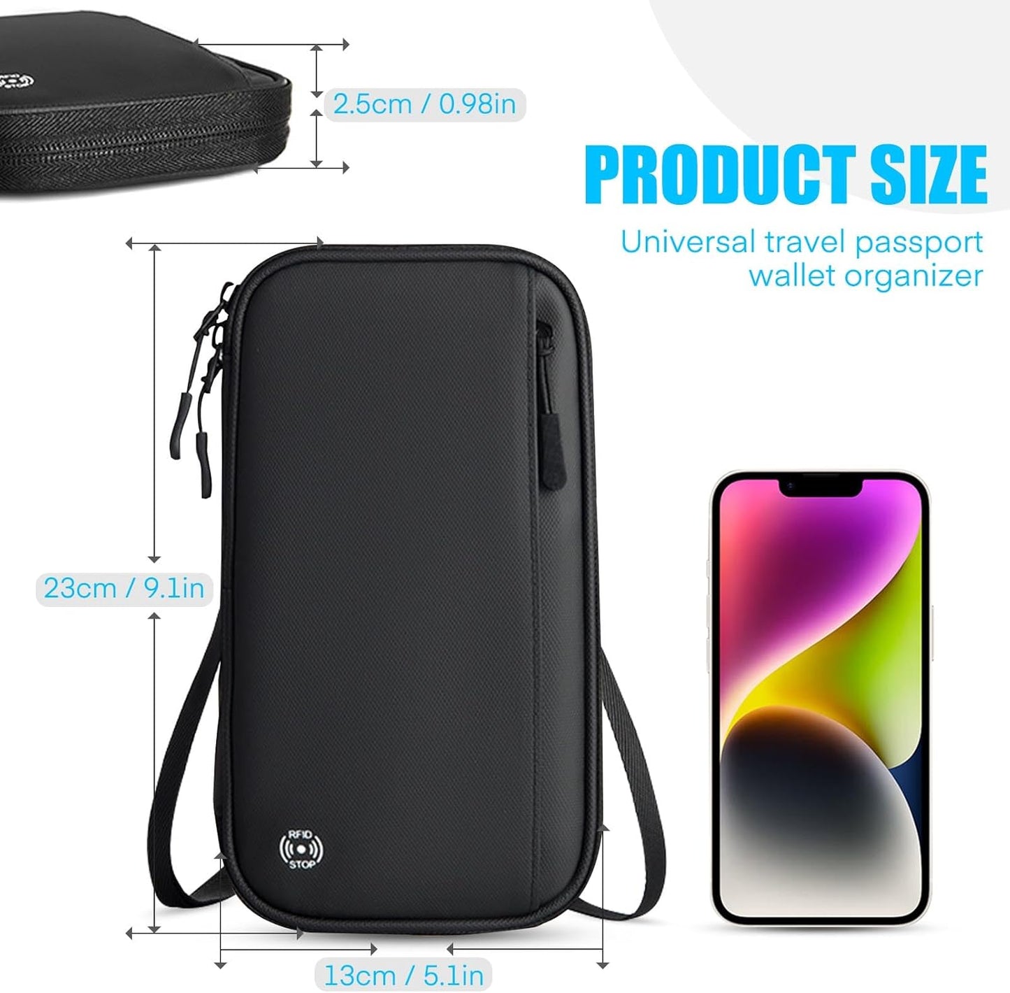 FYY RFID Passport Holder Family - Large RFID Blocking Travel Document Organizer for Family Men Women, Waterproof Portable Travel Essentials Passport Wallet Credit Cards Case with Zipper Pocket, Black