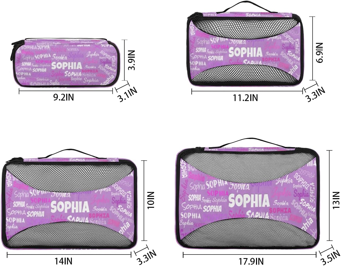 Custom Packing Cubes with Name, 4Pcs/Set Travel Luggage Packing Organizers Set for Women, Lavender Purple