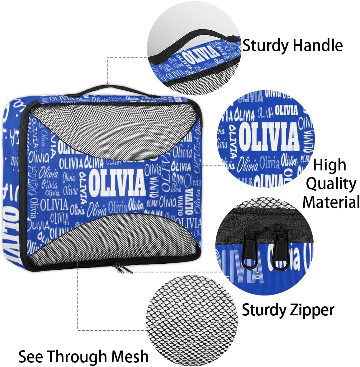 Custom Packing Cubes with Name, 4Pcs/Set Travel Luggage Packing Organizers Set for Men and Women, Royal Blue