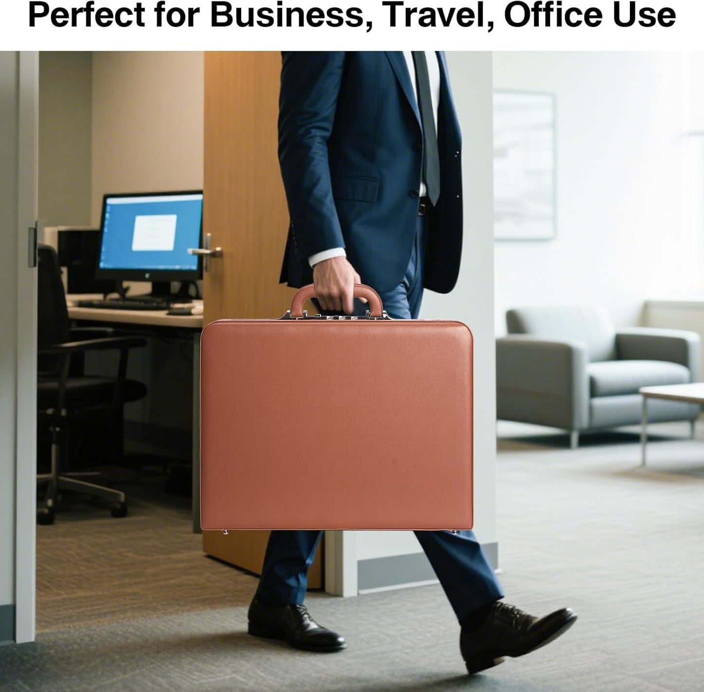 Briefcases for Men, Anti-Theft Longwave Lock Briefcase with 16 Inch Laptop Compartment, Waterproof Faux Leather, Brief Cases Men with Multi File Organizer, Perfect for Office, Travel (Brown)