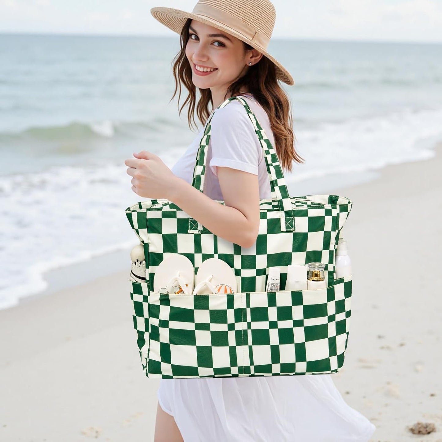 Bluboon Waterproof Beach Tote Pool Bags for Women Ladies Extra Large Carry On Bag With Wet Compartment for Weekender Travel