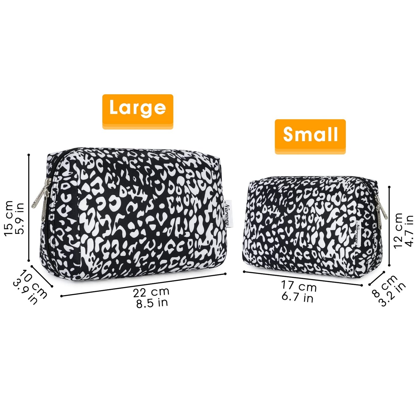 Narwey Cute Cheetah Makeup Bag Travel Cosmetic Bag Organizer Toiletry Bag Make Up Bags with Compartments for Women Girls (Large, Black Leopard)