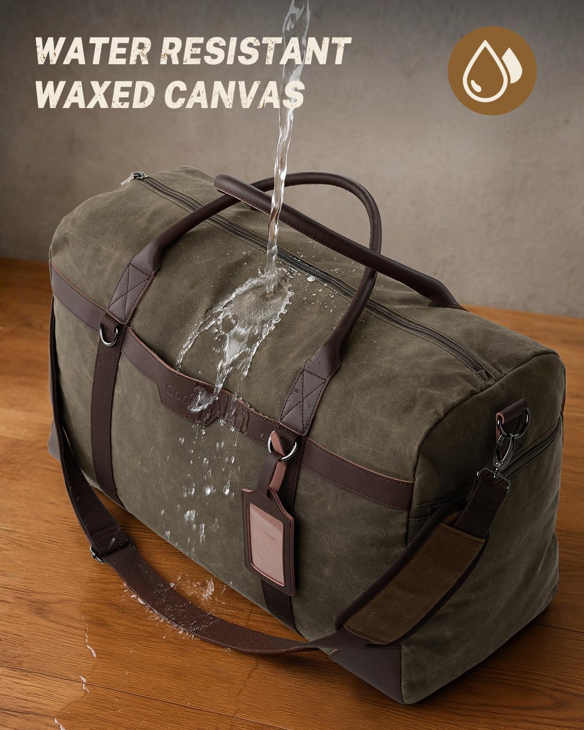 Gonex Waxed Canvas Duffle Bag for Travel, Water-resistant Vintage 55L Duffel Weekender with Shoes