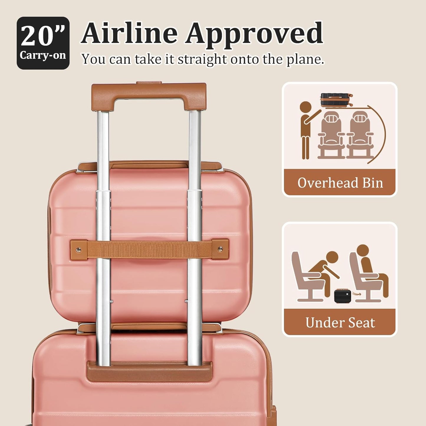 imiomo Carry on Luggage Airline Approved, Lightweight Hard Shell Carry-on Suitcase, 20 Inch Travel Luggage with Spinner Wheels and USB Port, Pink