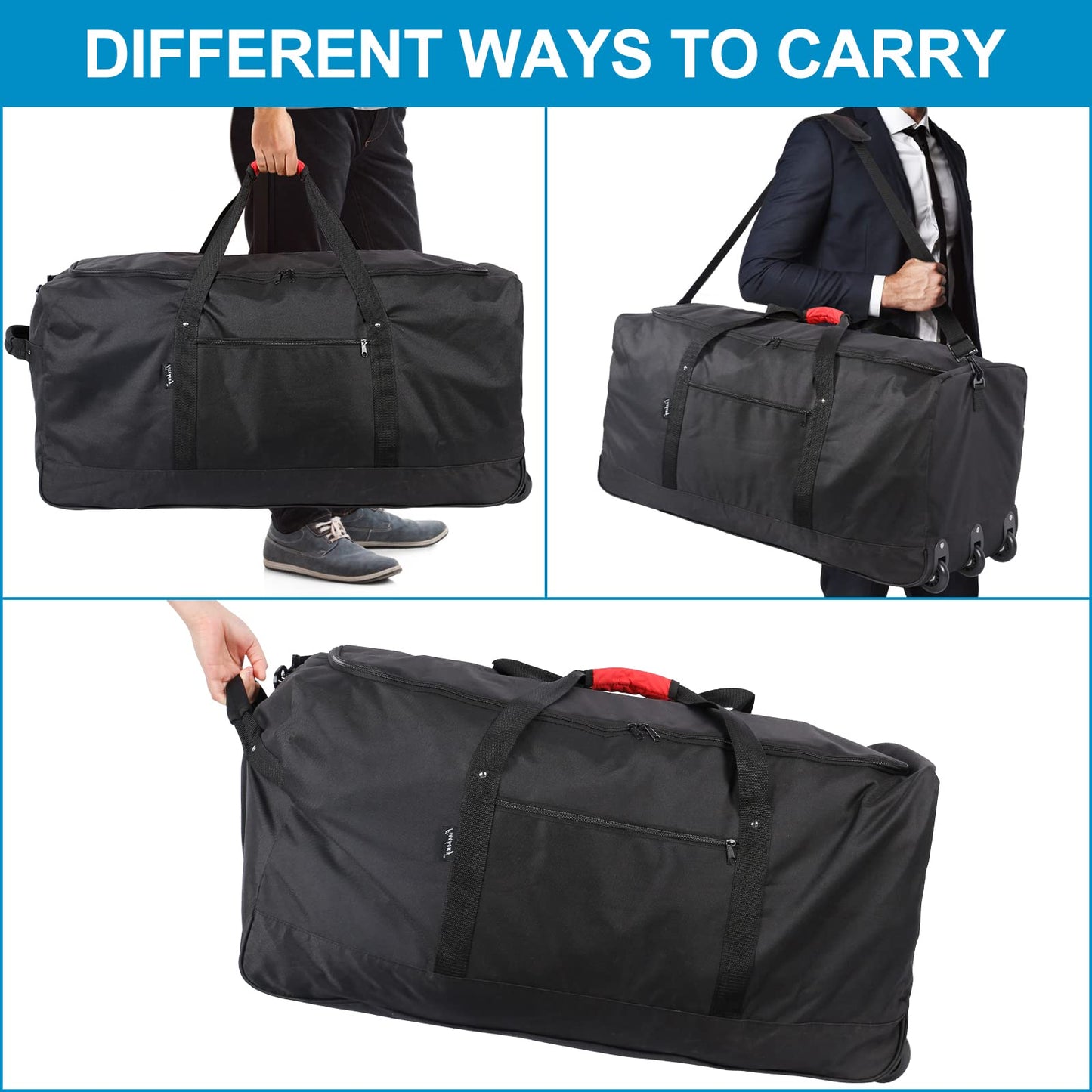 Finnhomy 120L Foldable Rolling Duffel Bag with 3 Wheels, Light Weight Travel Duffel bag with Large