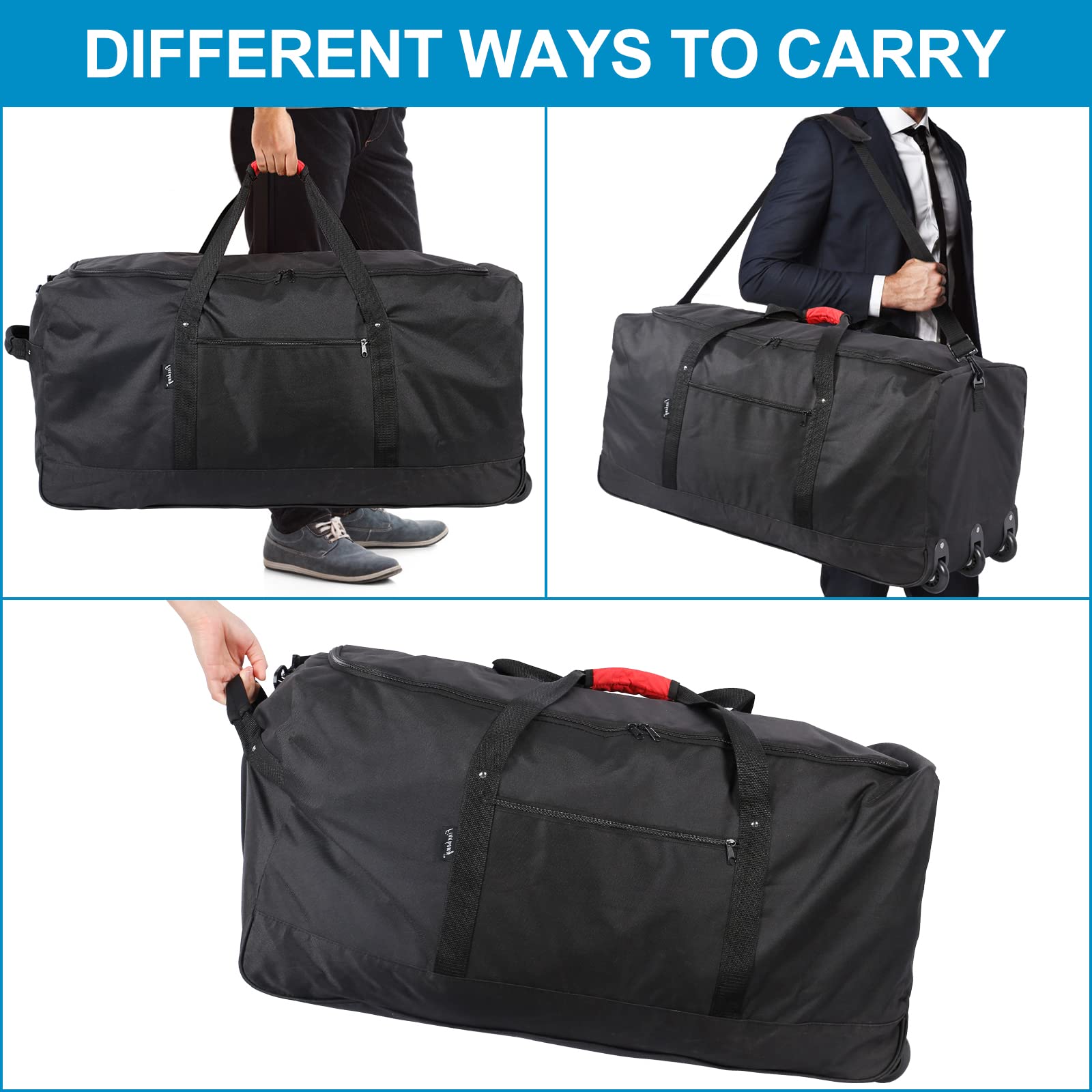 Finnhomy 120L Foldable Rolling Duffel Bag with 3 Wheels, Light Weight Travel Duffel bag with Large