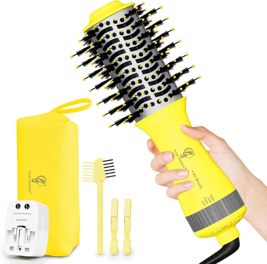 Auto Dual Voltage Hair Dryer Brush with European Travel Plug, Compact 2 Inch Oval Barrel One Step Hair Dryer & Styler Volumizer, Europe Travel Essentials for Women