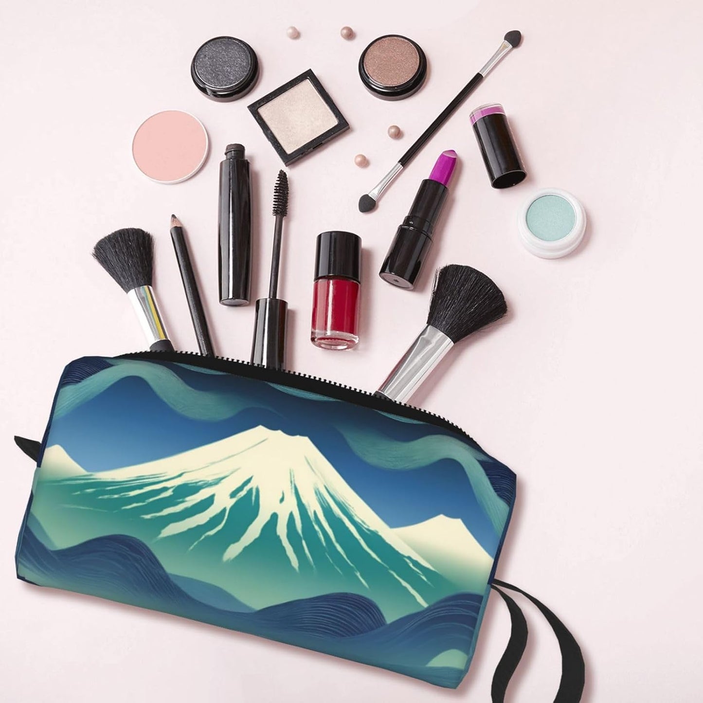 Mount Fuji Landscape Makeup Bag Small Compact & Durable Travel Cosmetic Bag Organizer Oxford Fabric Impact-Resistant Multi-Purpose Storage Perfect for Travel, Gym, Daily Use