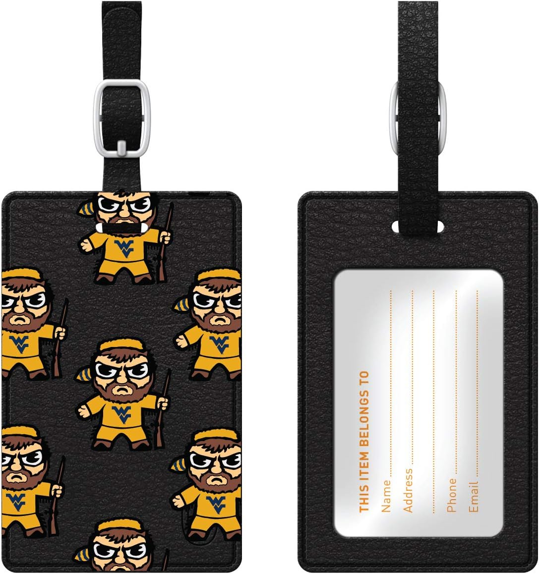 OTM Essentials West Virginia University Faux Leather Luggage Tag, Durable Travel Accessories with Adjustable Strap and ID Card, Tokyodachi Mascot A