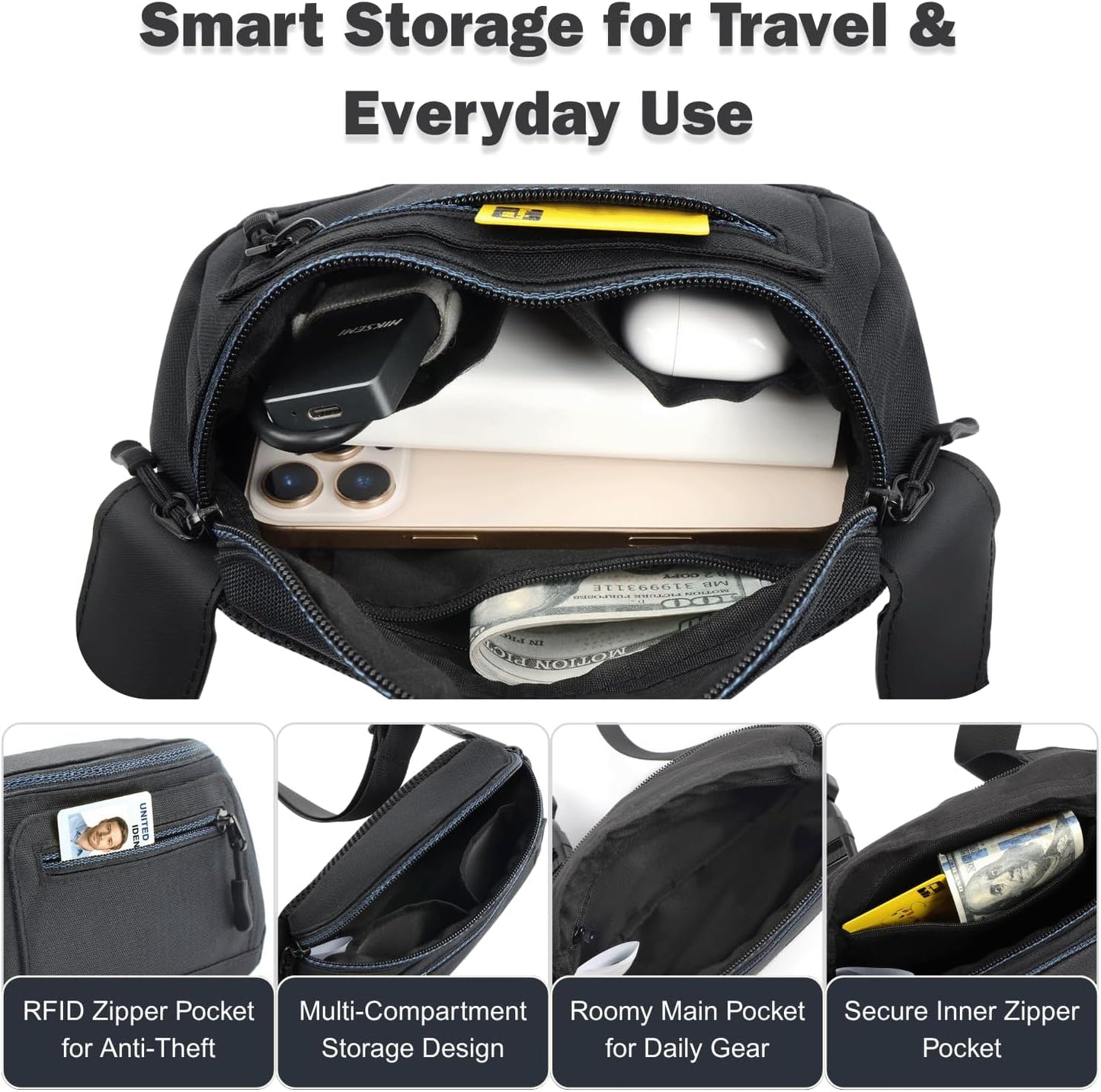 RFID Blocking Anti Theft Fanny Pack for Women and Men with Safety Hook for Travel and Daily Commute Water Resistant Crossbody Waist Bag Multiple Pockets Lightweight QUATIAN